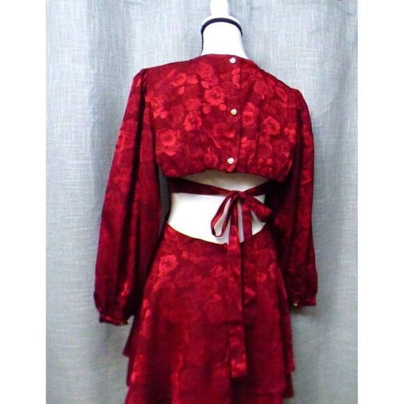 $155.00 RAHI Flora Cutout Long Sleeve Mini Dress in Ruby Red, Sz. S - Picture 10 of 12